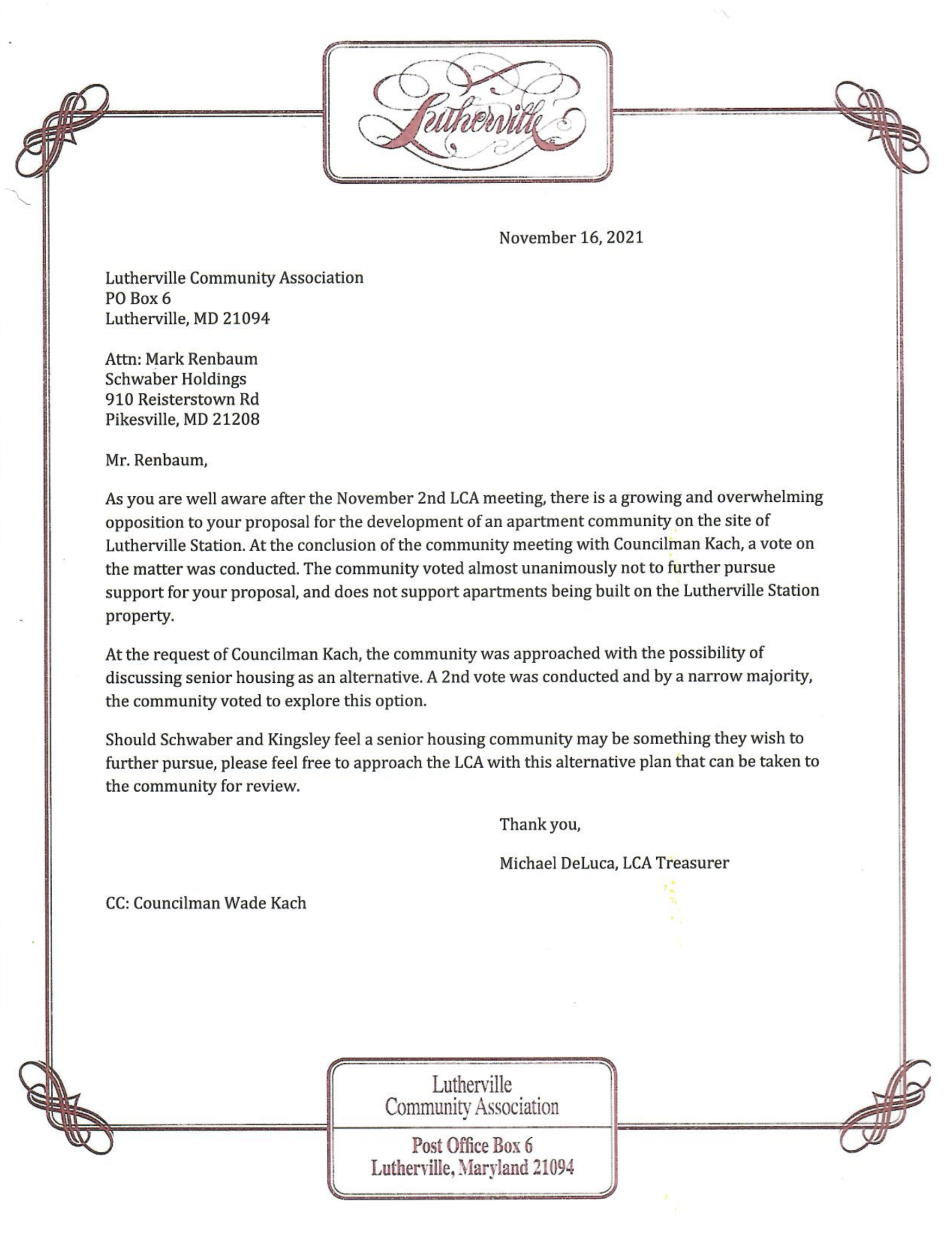 LCA letter to Schwaber Properties