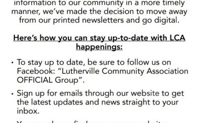 Lutherville Community Newsletter is going digital – Sign up!