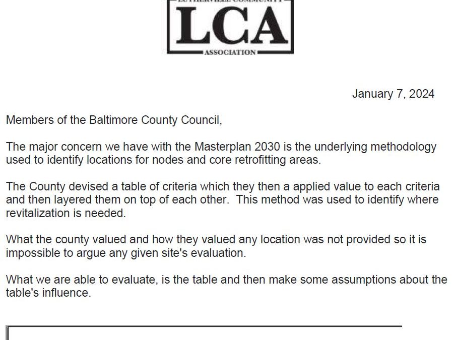 Masterplan 2030: LCA Letter to County Council